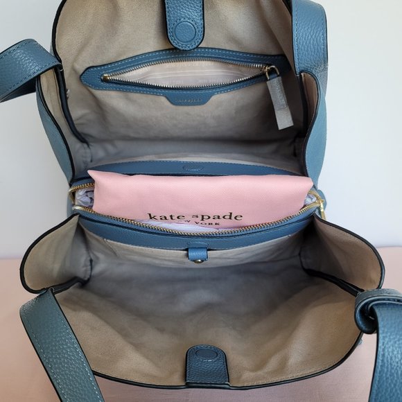 KATE SPADE Knott LARGE Pebbled Leather & Suede Shoulder Bag-Manta Blue⭐ - Picture 13 of 16
